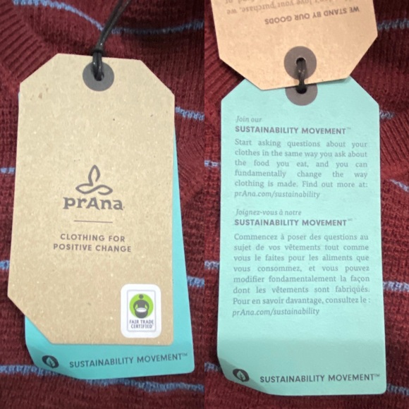 PRANA Women's Milani V-Neck Shirt Maroon Stripe Size Medium New - Picture 8 of 9